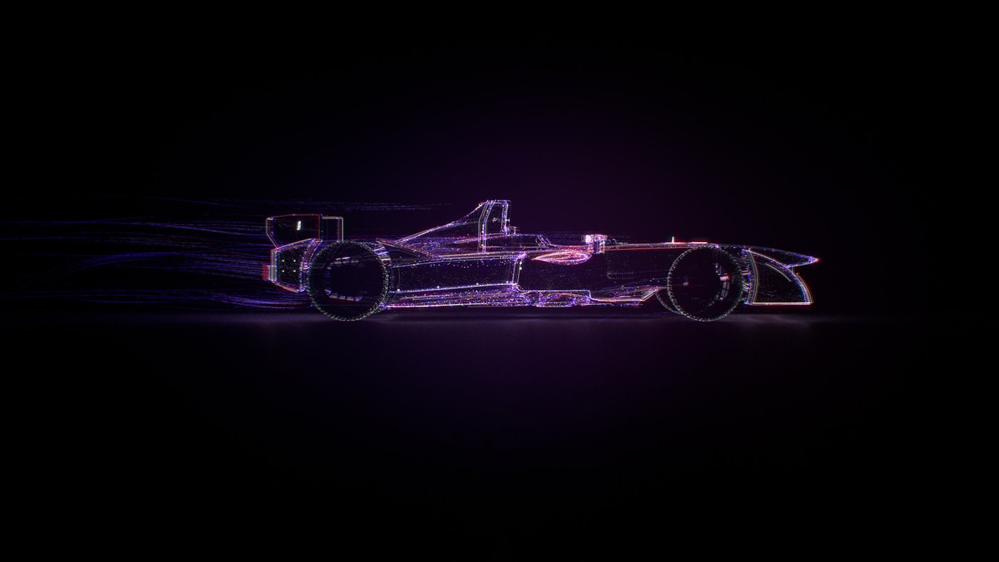 Stylized version of the Formula E made with 3D particles and glowing trails