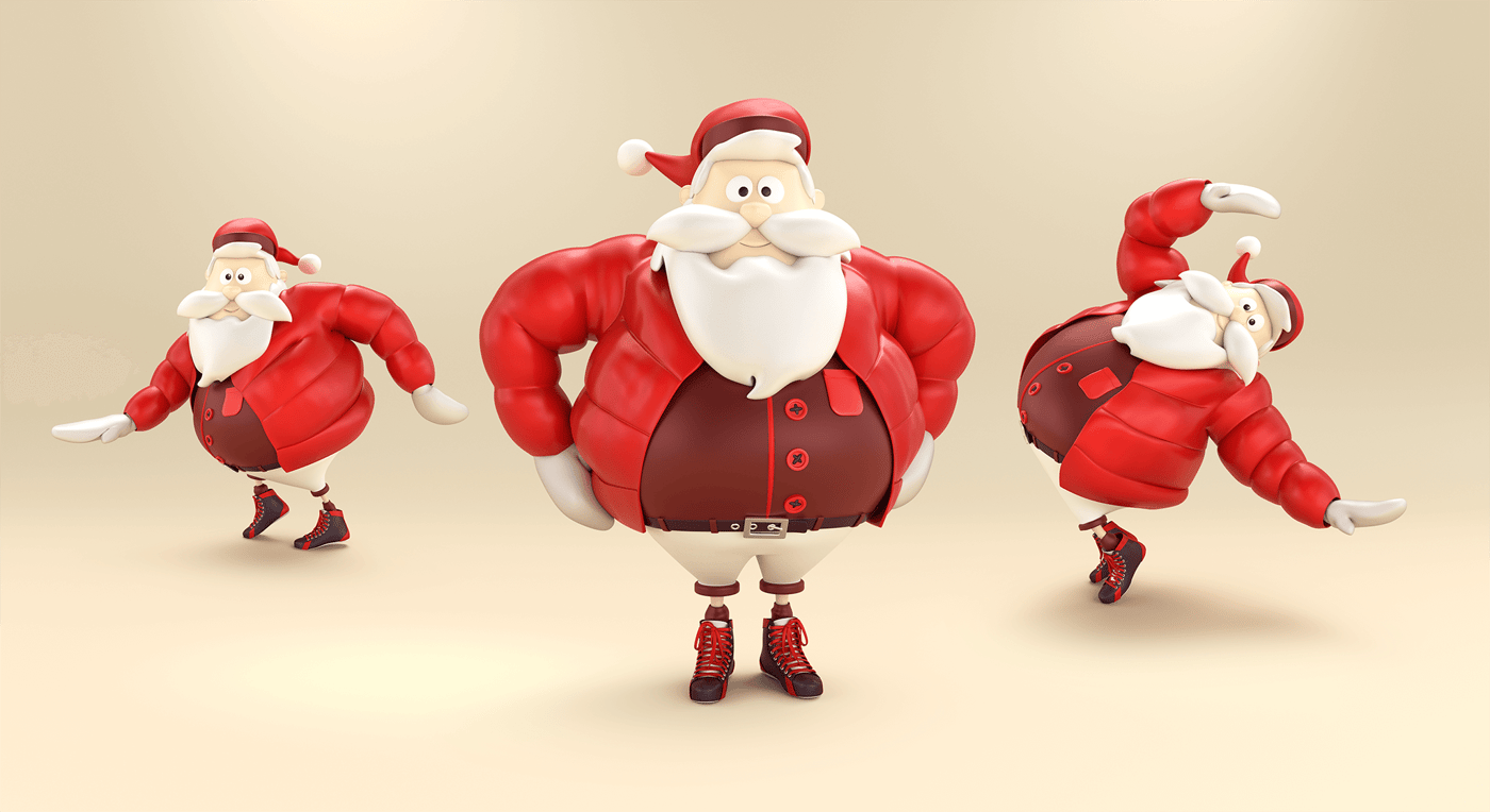 3d character toon of a Santa Claus in various poses