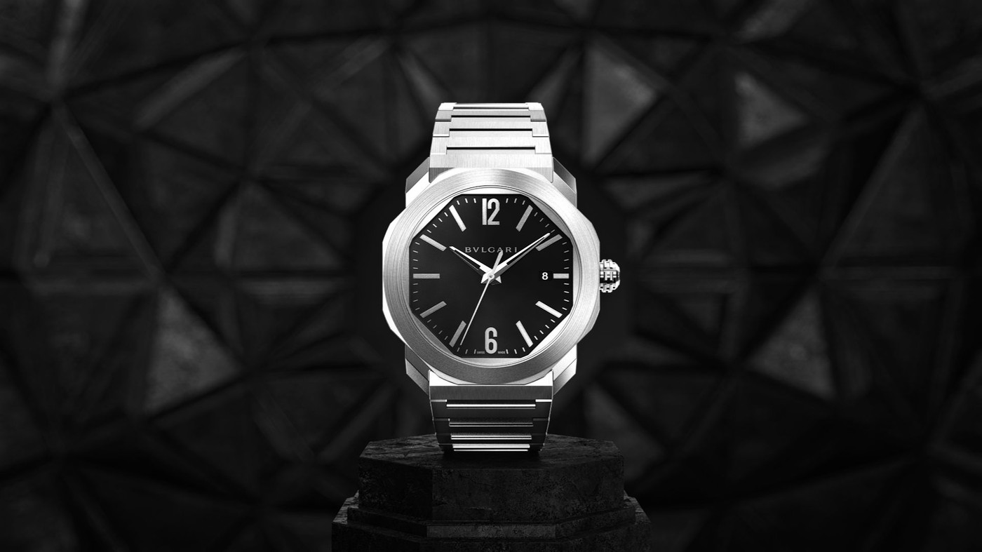 3D render of the Bulgari Octo watch in an abstract environment