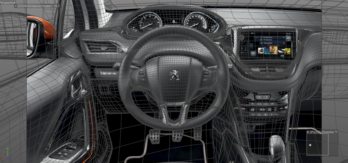3D camera mapping of the Peugeot 208 interior in Cinema 4D