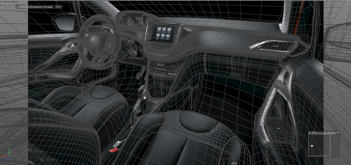 3D camera mapping of the Peugeot 208 interior in Cinema 4D