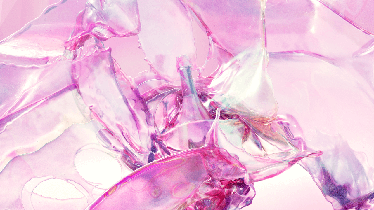 Abstract 3D liquid simulation flowing around a champagne bottle