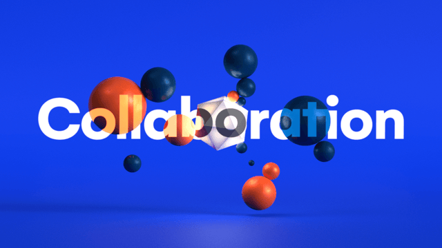 Abstract representation of the collaboration with simple 3D geometric shapes