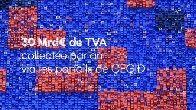 Abstract geometric design composed of hundred of colored 3D cubes