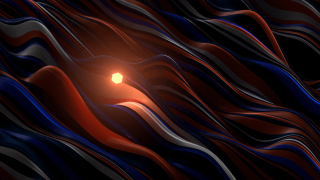 Luminous 3D sphere flying above colored abstract waves for a motion design film