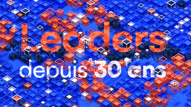 Abstract geometric design composed of hundred of colored 3D cubes