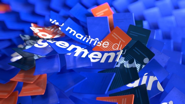 Close up of a 3D render of abstract paper sheets flying