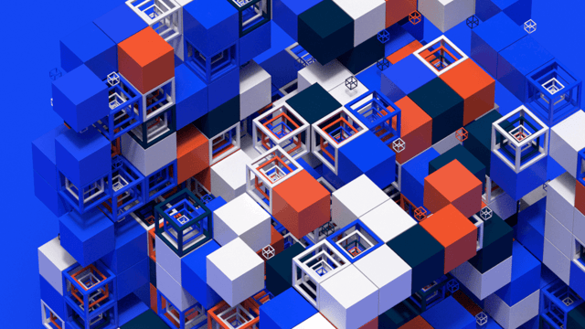 Abstract colored 3D cubes and grid for a motion design animation