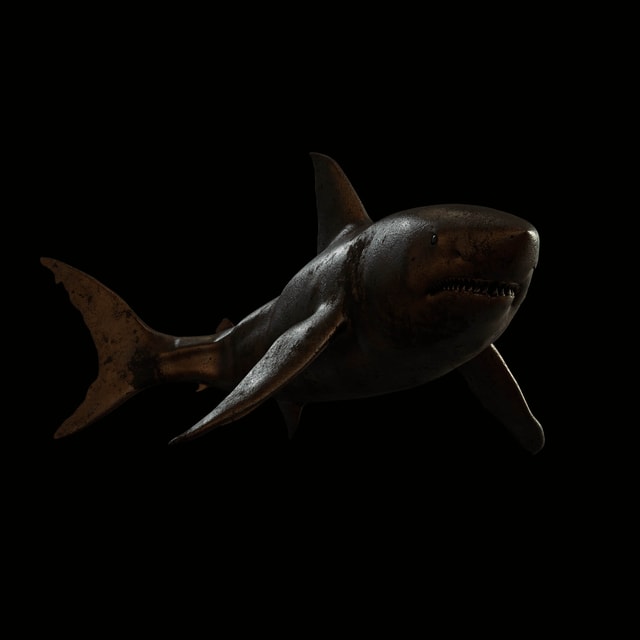 3D render of a shark with a procedural bronzo material