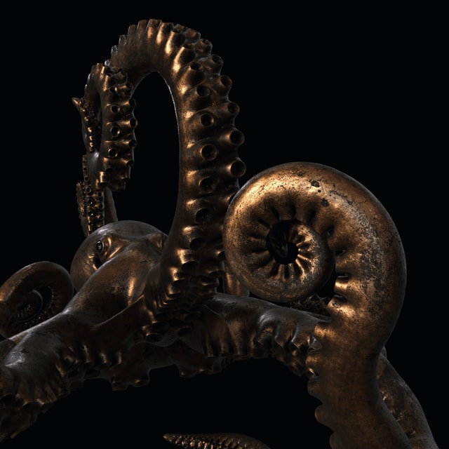 3D render of an octopus with a procedural bronzo material