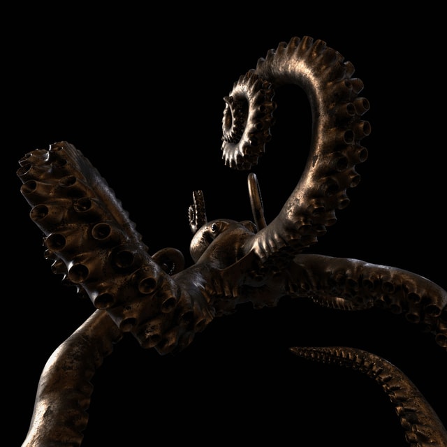 3D render of an octopus with a procedural bronzo material