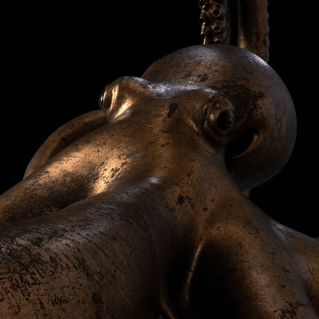 3D render of an octopus with a procedural bronzo material
