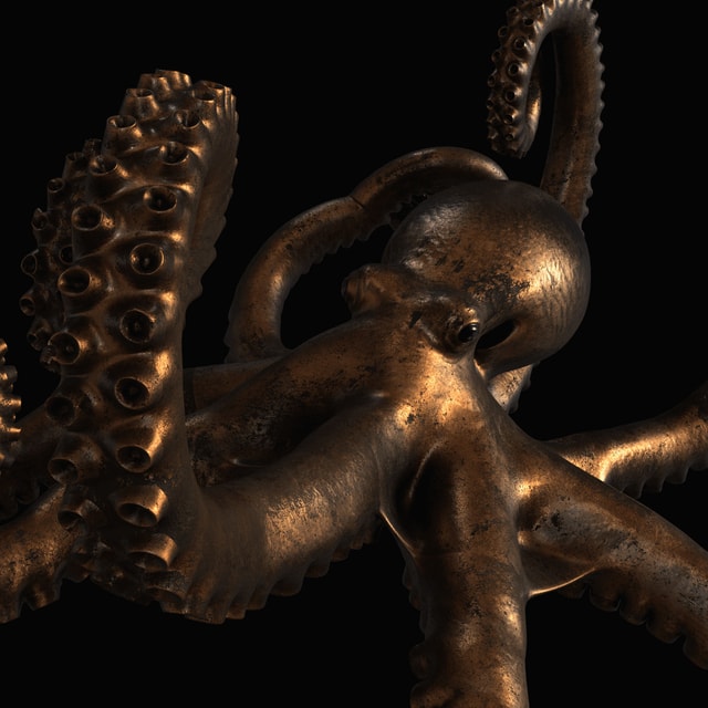 3D render of an octopus with a procedural bronzo material