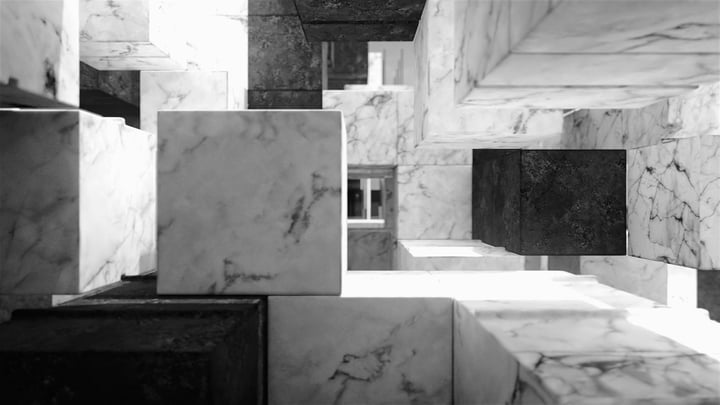 Moving blocks of marble in a 3D abstract grid