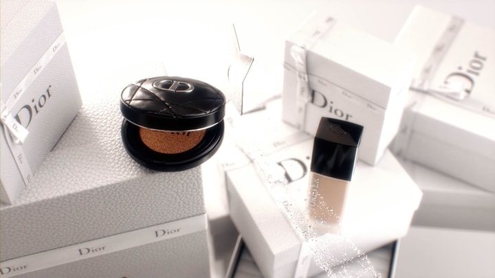 3D render of Dior products in a motion design animation