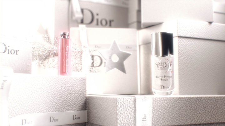 3D render of Dior products in a motion design animation