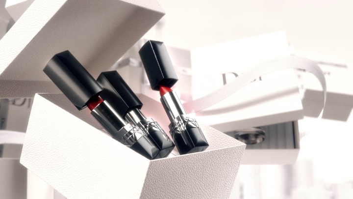 3D render of Dior red lipstick in a motion design animation