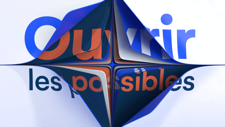 Multiple sheets of 3D colored paper peeling to reveal a text