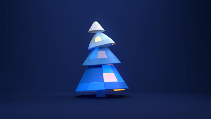 Animation 3D stylisée de sapin de Noël