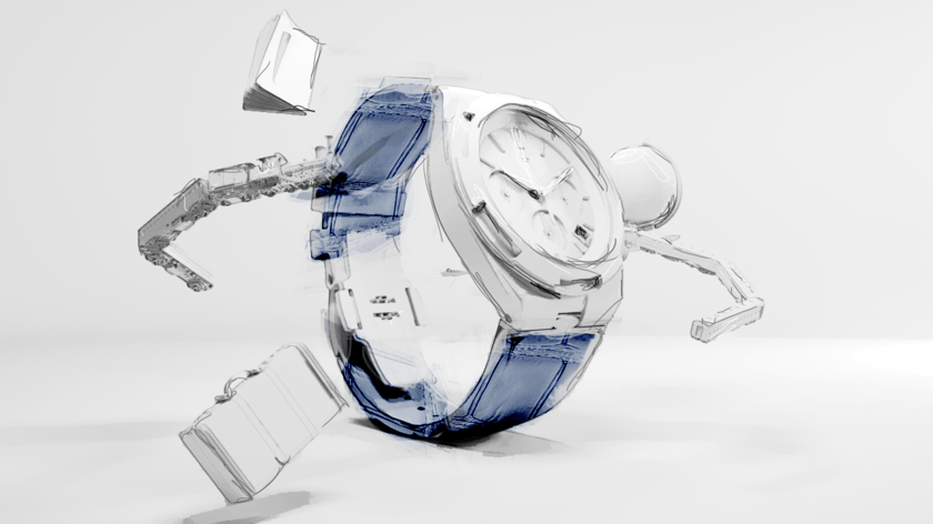 Storyboard illustration of our Vacheron Overseas watch animation