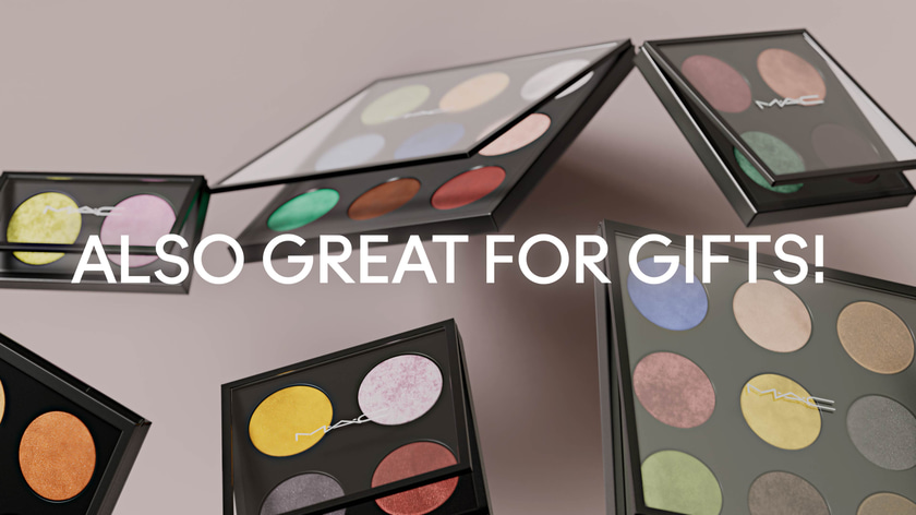 3D Motion design of levitating MAC palette cosmetic producs