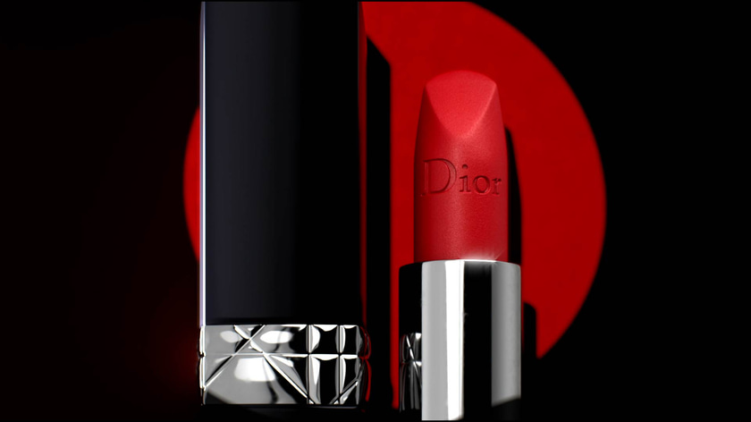 3D render of Dior Rouge Lipsticks under a light projector