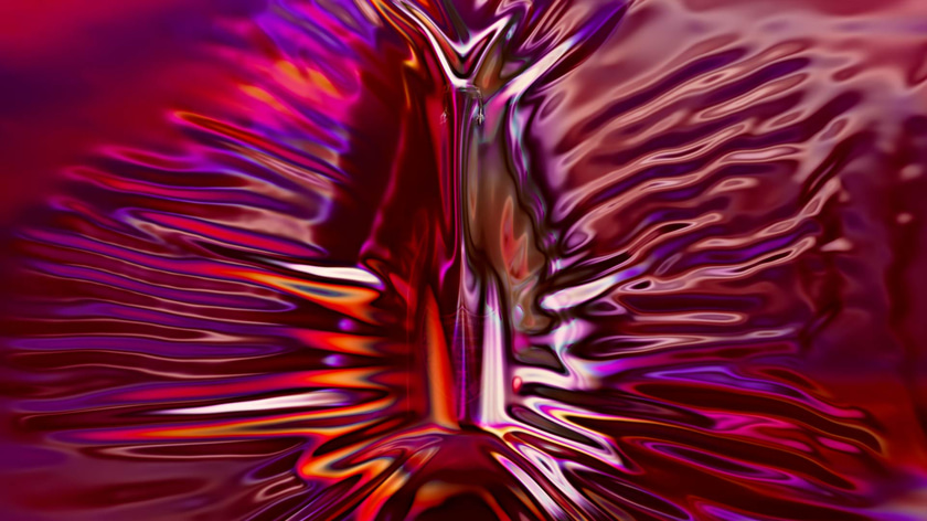 3D cloth simulation wrapping around a champagne bottle with an iridescent material