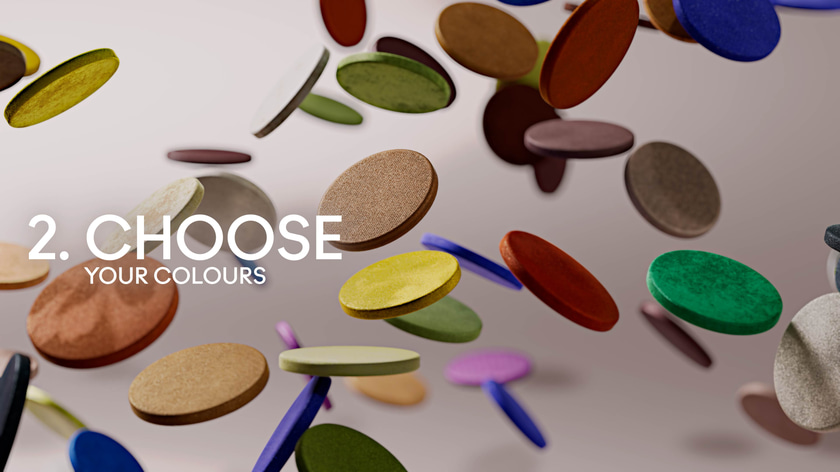 3D motion design with levitating colored cosmetic powder