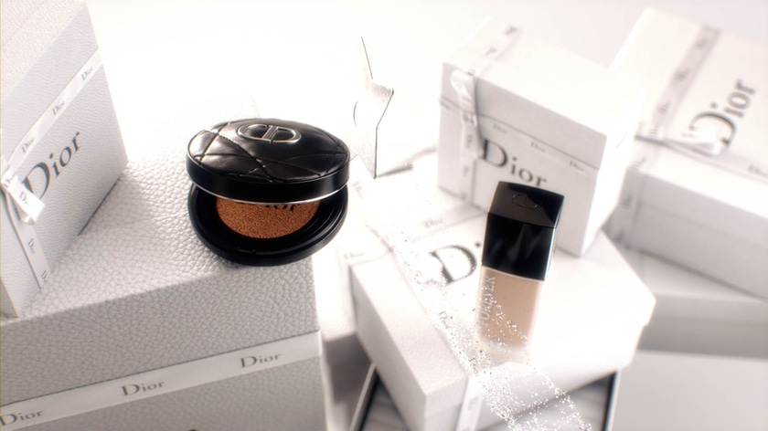 3D render of Dior products in a motion design animation