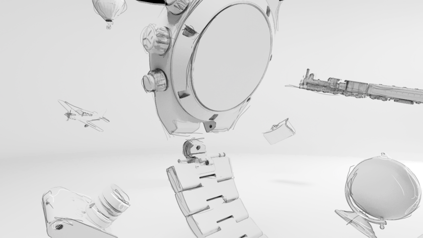 Storyboard illustration of our Vacheron Overseas watch animation