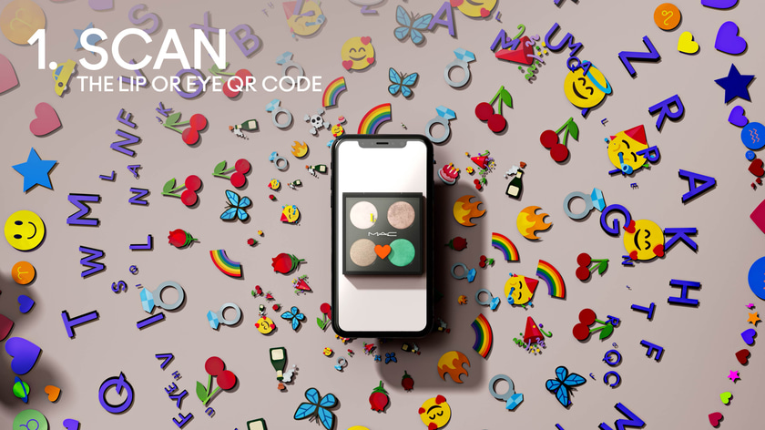 3D Motion design with colored emojis behind a phone