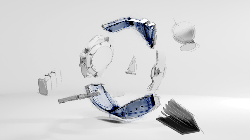 Storyboard illustration of our Vacheron Overseas watch animation