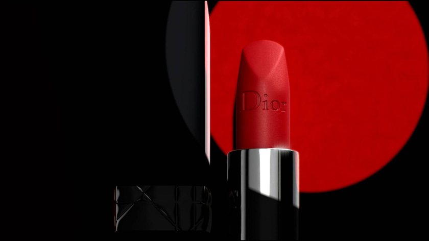 3D render of Dior Rouge Lipsticks under a light projector