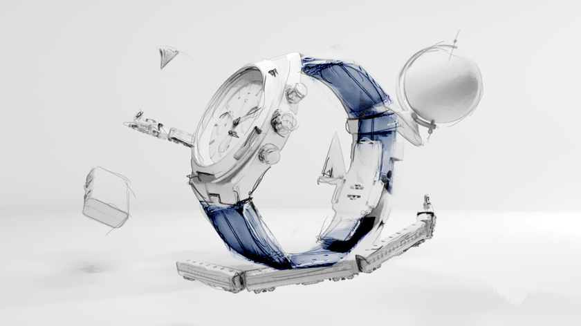 Storyboard illustration of our Vacheron Overseas watch animation