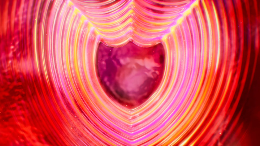 Luminescent audio waves in shape of shield for a motion design animation