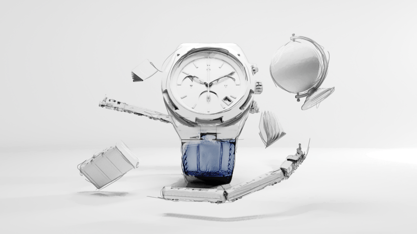 Storyboard illustration of our Vacheron Overseas watch animation