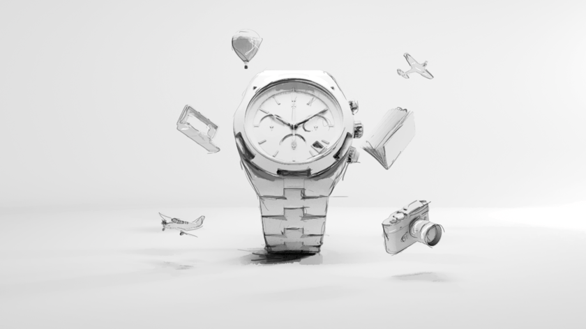 Storyboard illustration of our Vacheron Overseas watch animation