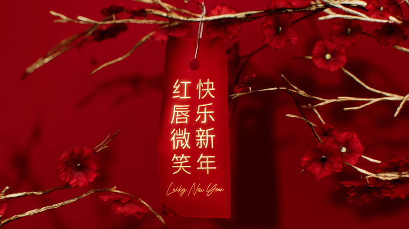 3D visual for Dior Chinese New Year with golden tree and greetings cards