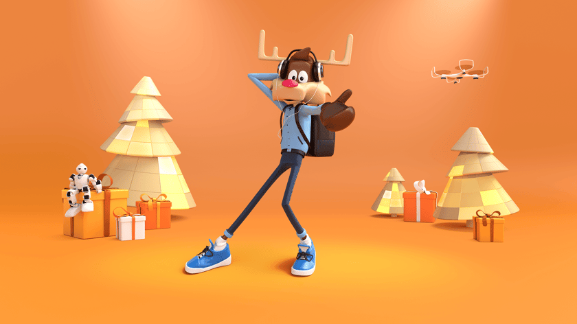 3d character toon of an humanoid christmas reindeer