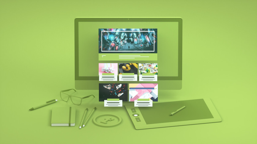3D visual of stylized graphist desktop