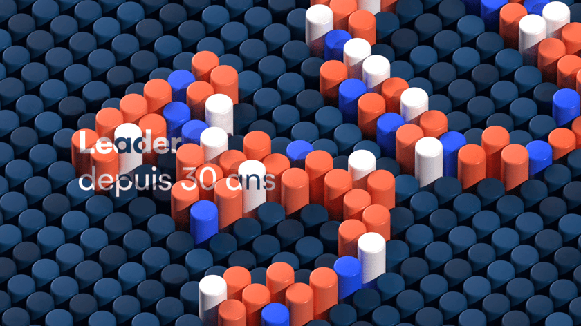 Colored 3D cylinders forming the number 30 for a motion design film
