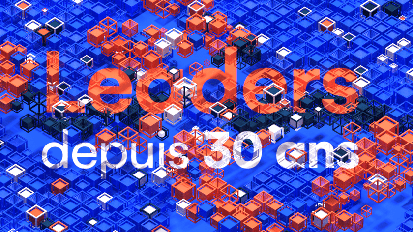 Abstract geometric design composed of hundred of colored 3D cubes