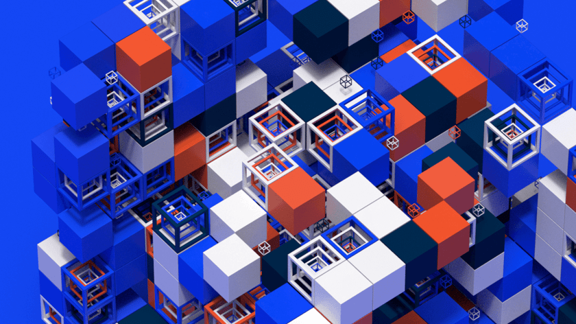 Abstract colored 3D cubes and grid for a motion design animation