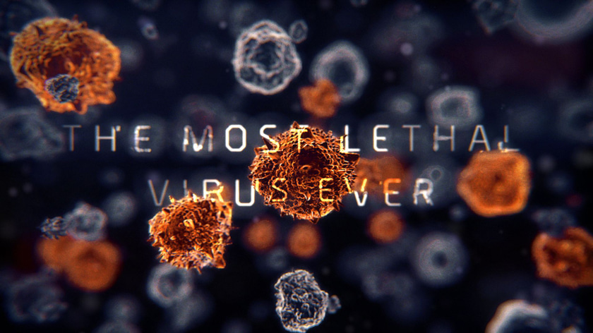 3D simulations of multiple virus evolving with a text projected on them