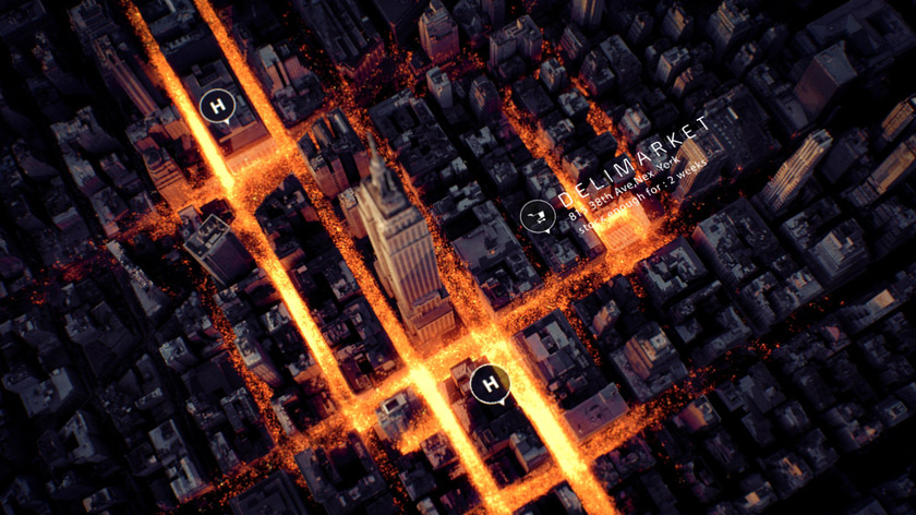 3D render of New York with luminous particles simulation spreading into the streets