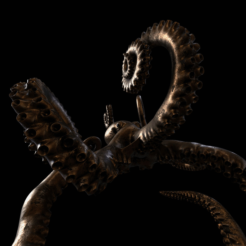3D render of an octopus with a procedural bronzo material